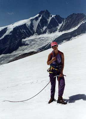 Helene below the Grossglockner, Austria's highest Mountain